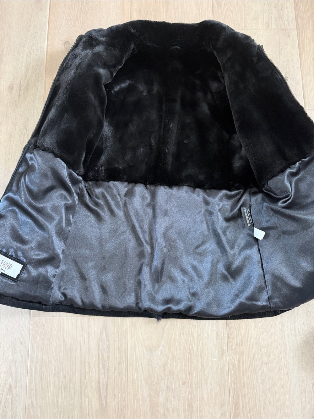Wilson’s Leather Vintage Suede-Look Shearling Fur Trim Jacket Black Size Small - Picture 6 of 9
